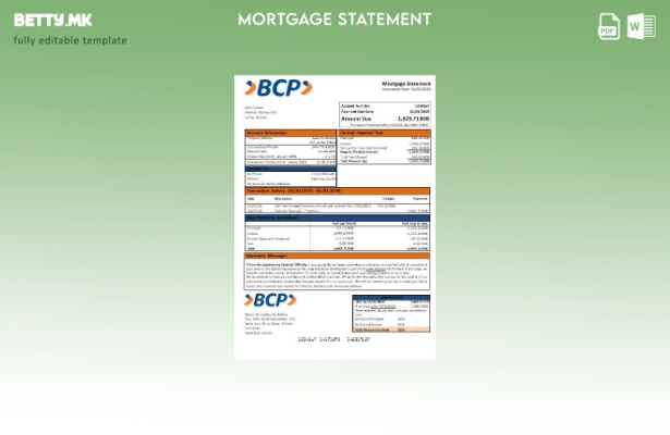 Модерен стил Банко де Кредито Боливија шаблон за извод на банкарска хипотека